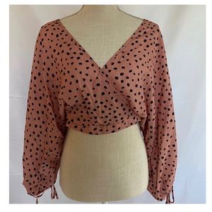 Lira Pink/ Black Polka Dot Long Sleeve Blouse